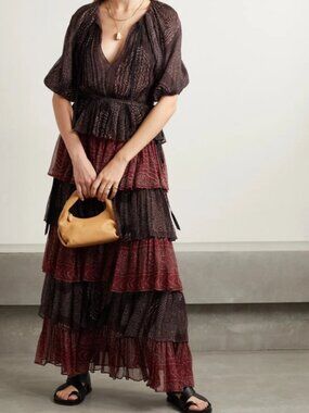 NWOT FALL 2022 ULLA JOHNSON Emi Silk Maxi Dress in Garnet M $1,195